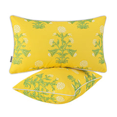 MIULEE front facing yellow floral lumbar pillows showing bright design and instant decor upgrade