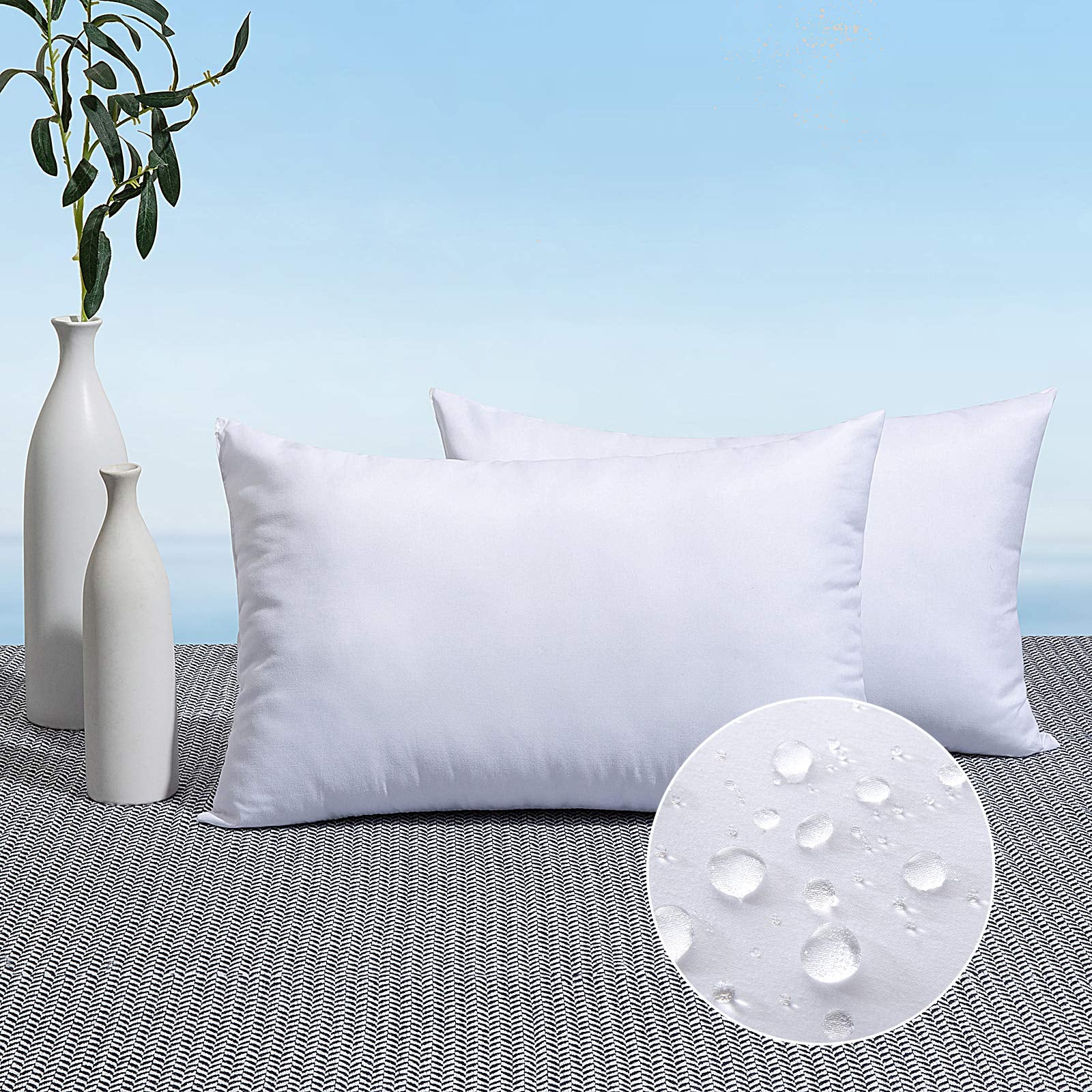 MIULEE front view of two 14x20 outdoor pillow inserts showing clean finish and ready-to-use benefit