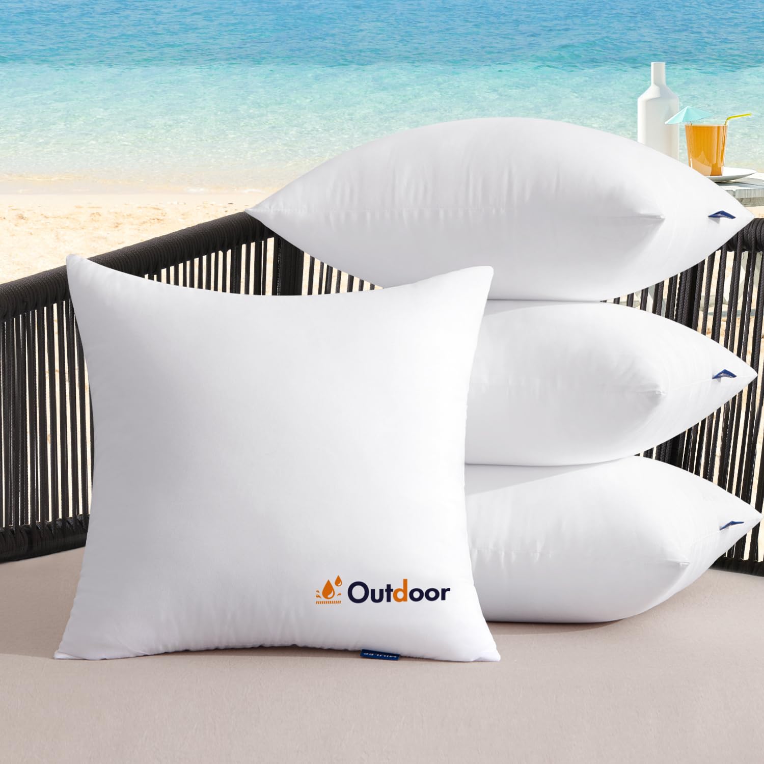 MIULEE front view of four 16x16 outdoor pillow inserts showing neat packaging and ready-to-use comfort