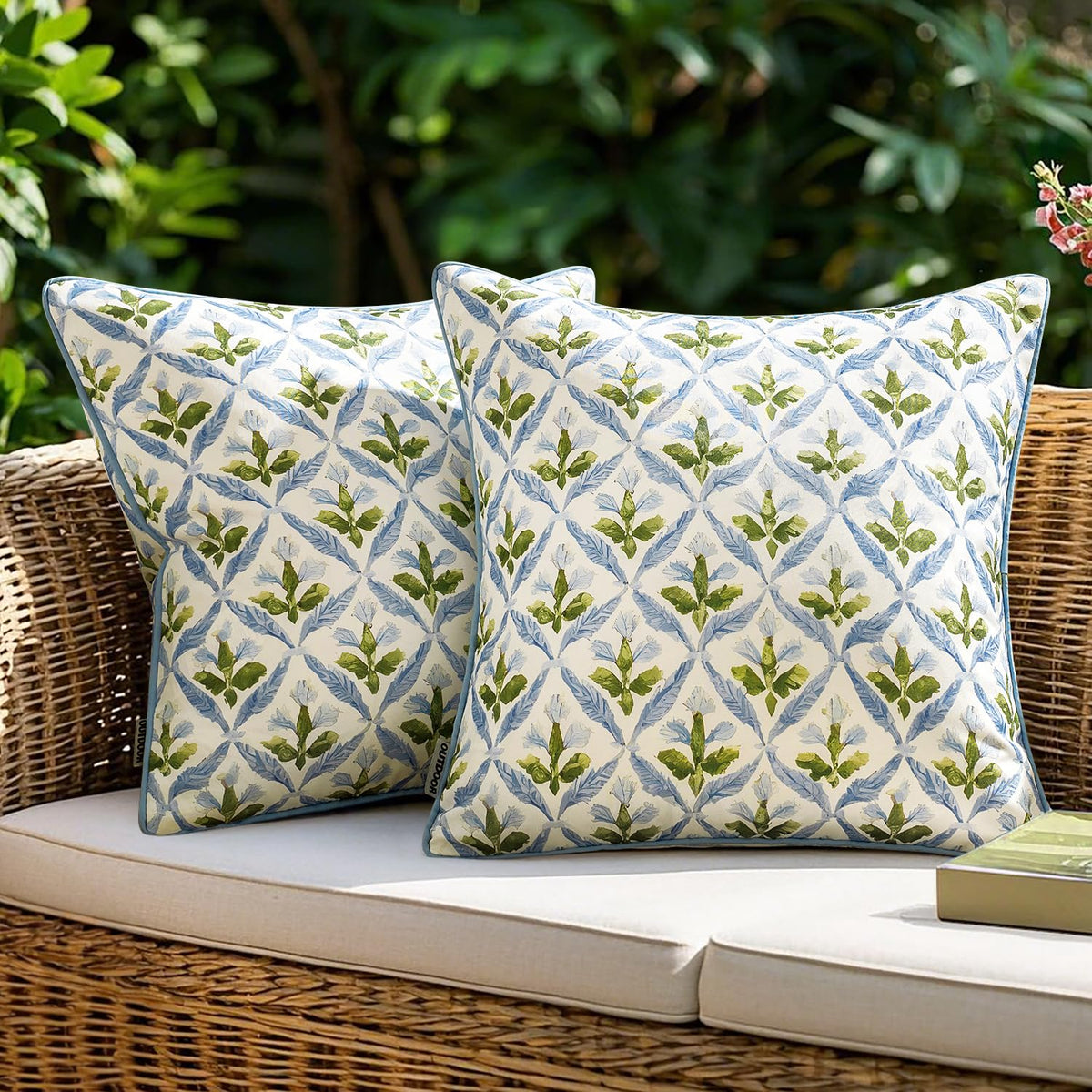 MIULEE front view of blue-green floral cover shows vibrant pattern and curb appeal