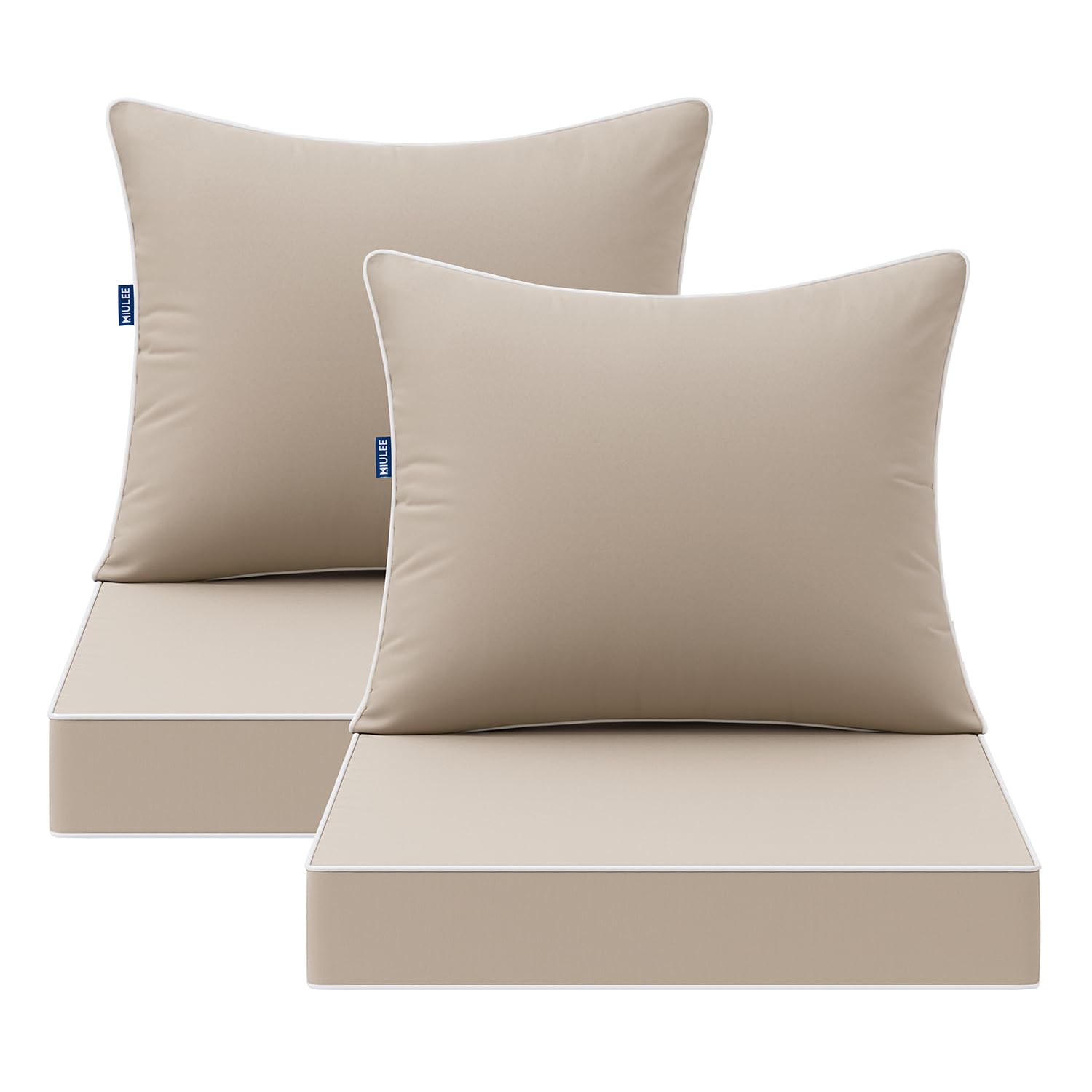 MIULEE front view of two beige seat cushions showing clean lines and comfort