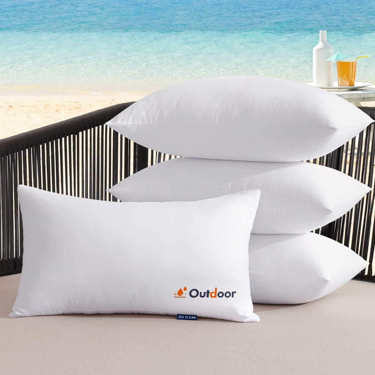 MIULEE front view of four waterproof outdoor pillow inserts showing coordinated patterns and durability