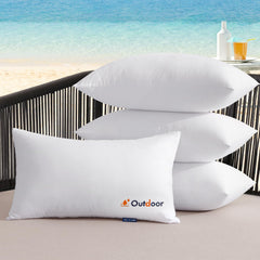 MIULEE front view of four waterproof outdoor pillow inserts showing coordinated patterns and durability