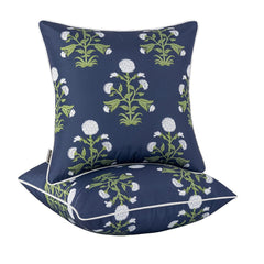 MIULEE front view navy blue floral pillow showing elegant design and weather-ready look