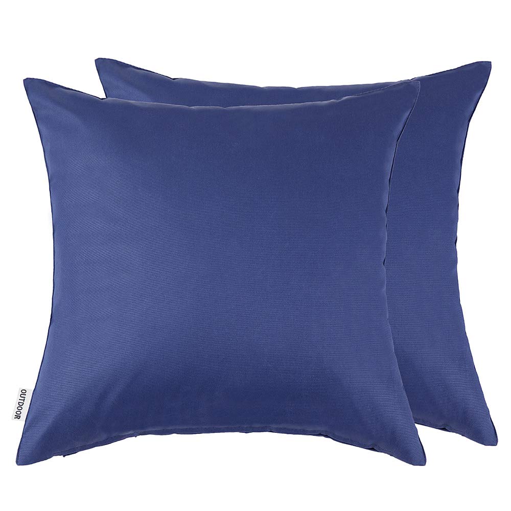 MIULEE front view navy blue pillow cover showing clean look and weather resistance