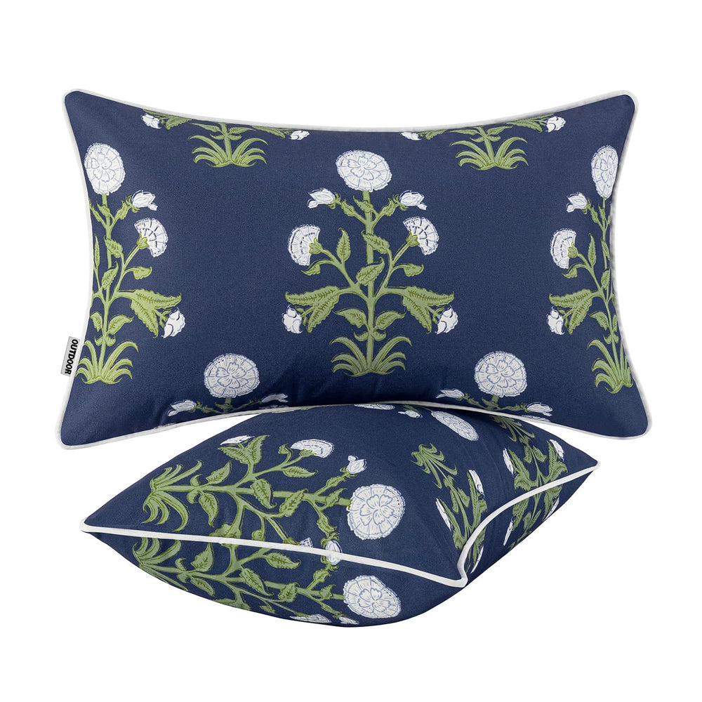 MIULEE front view navy floral lumbar pillow adding classic beauty