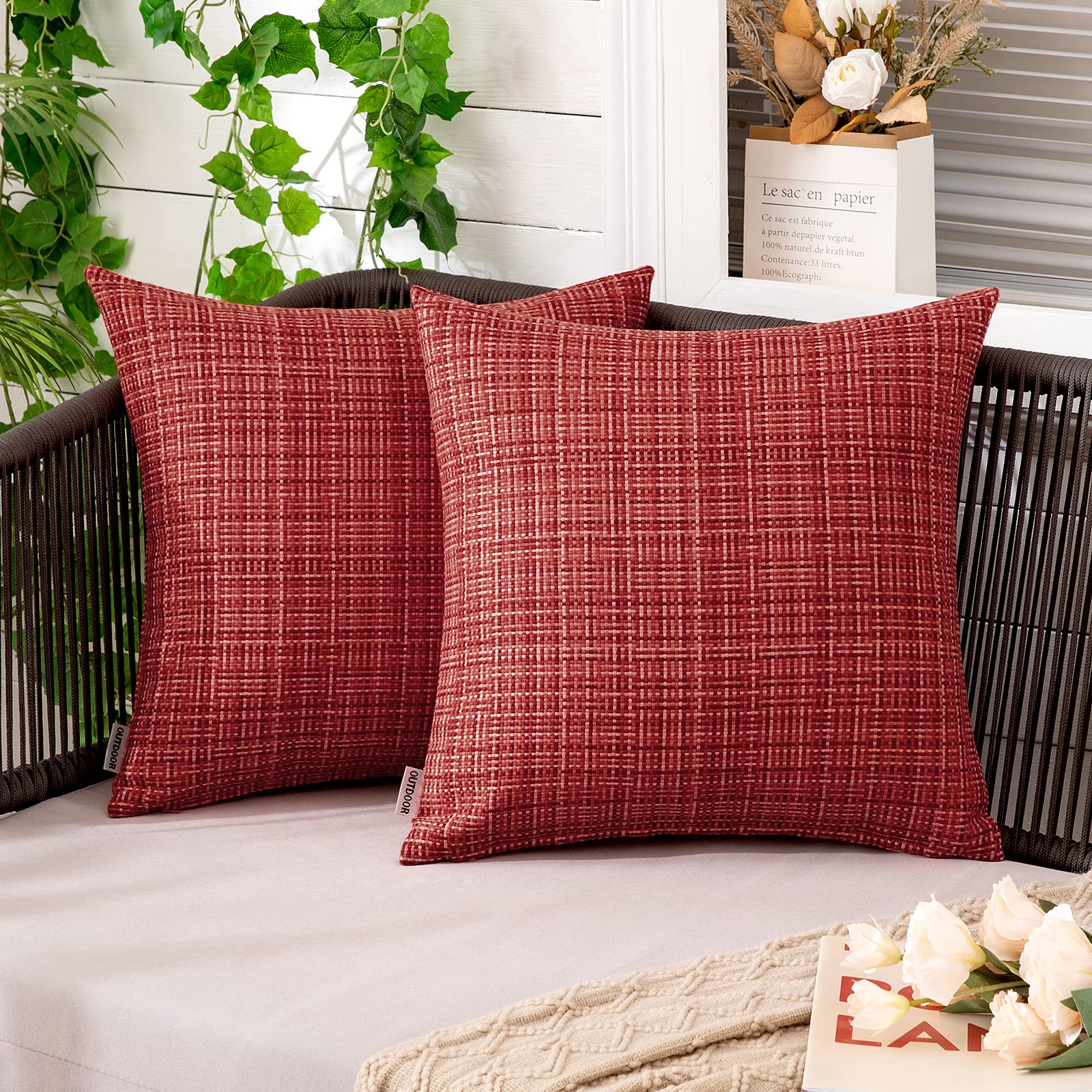 MIULEE front view of red pillow covers showing vibrant color and protection