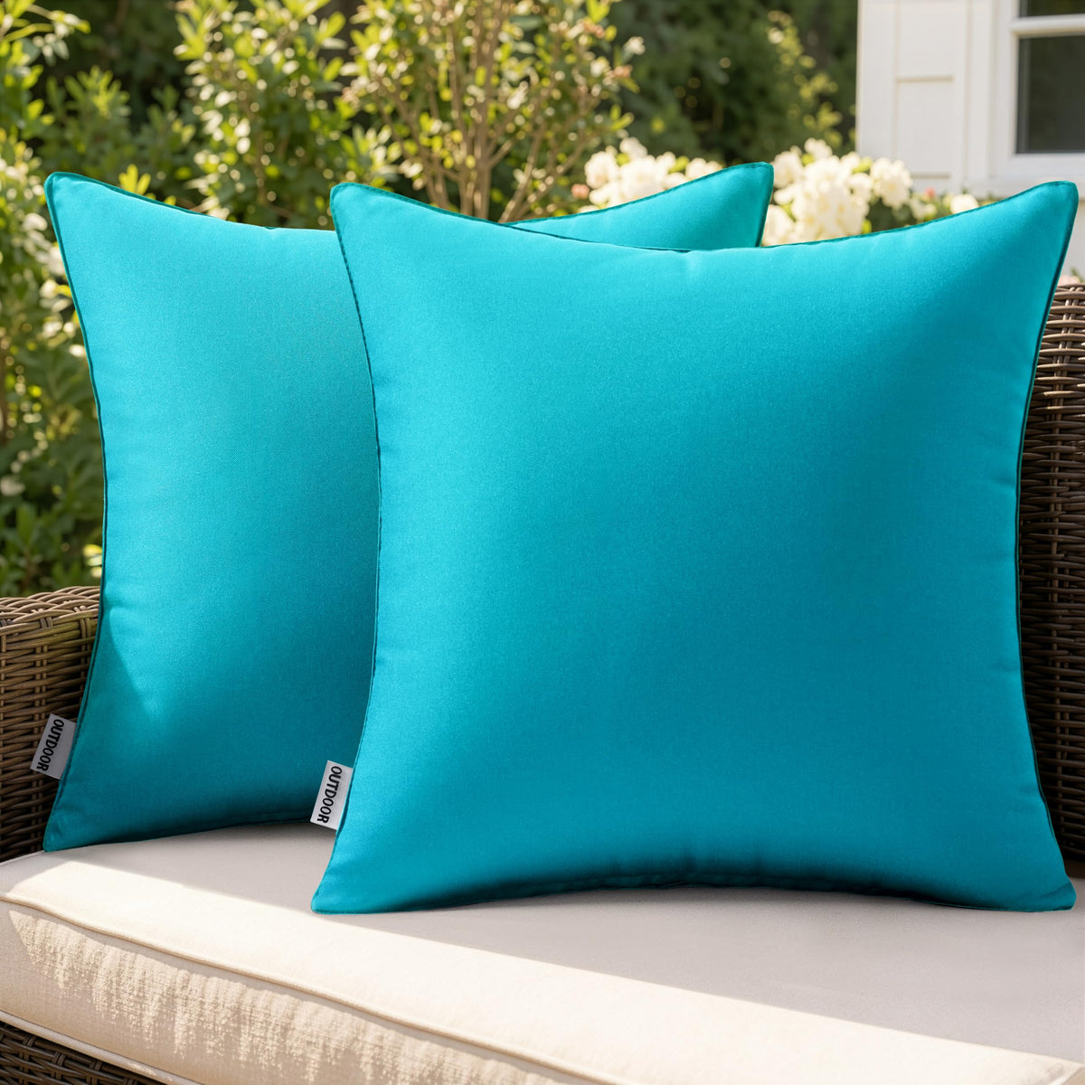 MIULEE front view of turquoise pillow covers showing color and shape benefit: refreshed seating