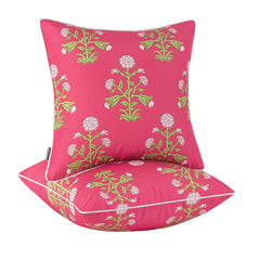 MIULEE front view of hot pink floral pillow showing vibrant pattern and instant decor boost