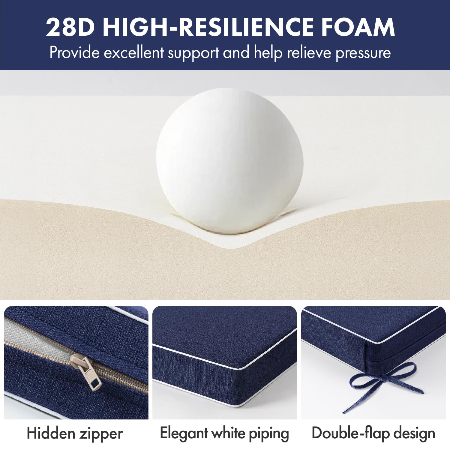 MIULEE foam cross-section showing 28D foam support and comfort