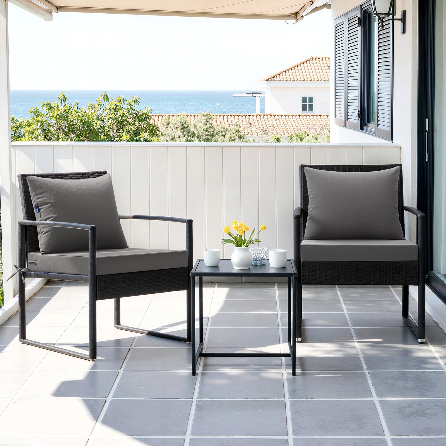 MIULEE cushions tied to a patio chair demonstrating secure fit and enhanced outdoor comfort