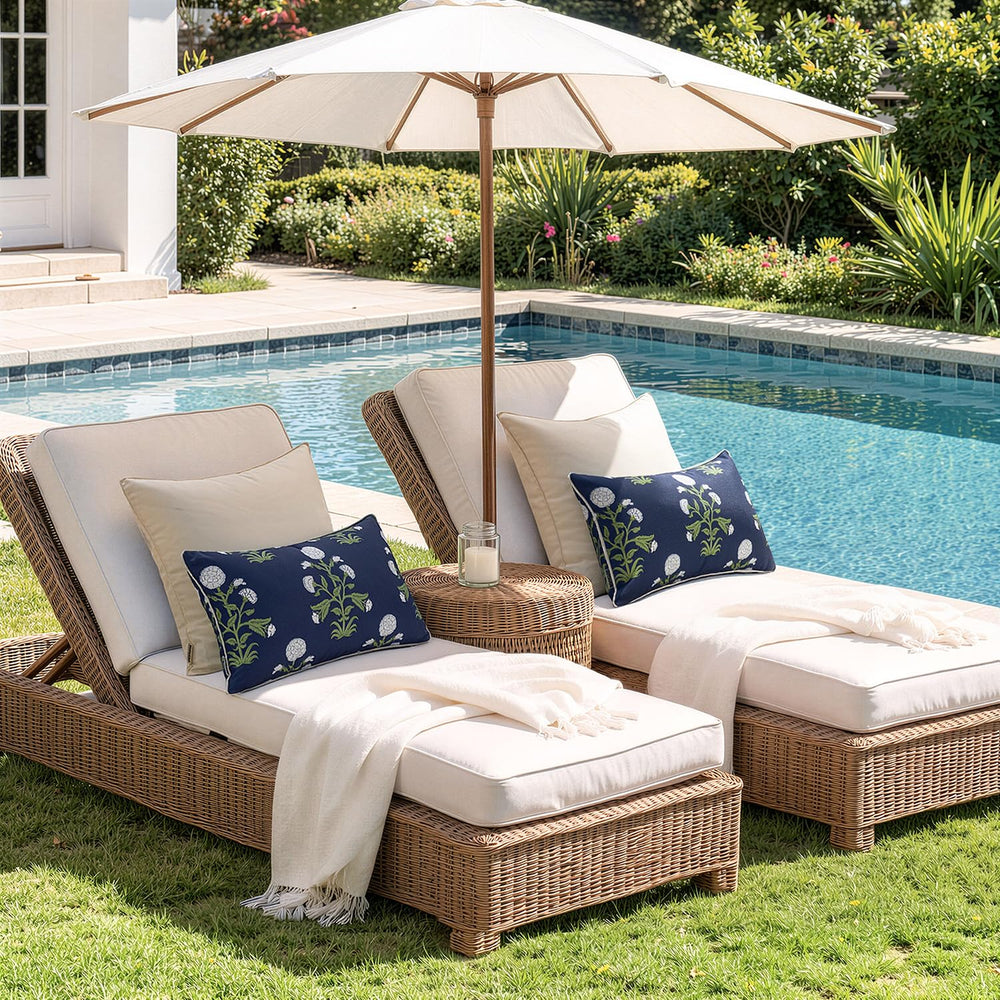 MIULEE styled on wicker patio sofa creating a cozy outdoor vibe