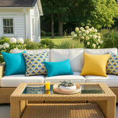MIULEE pillow placed on patio chair showing outdoor styling benefit: instant decor upgrade