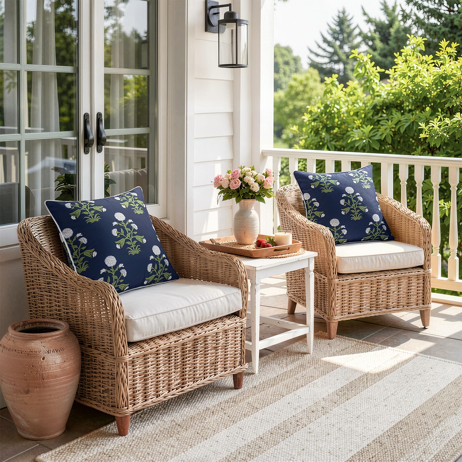 MIULEE pillow styled on patio sofa adding color and cozy seating benefit