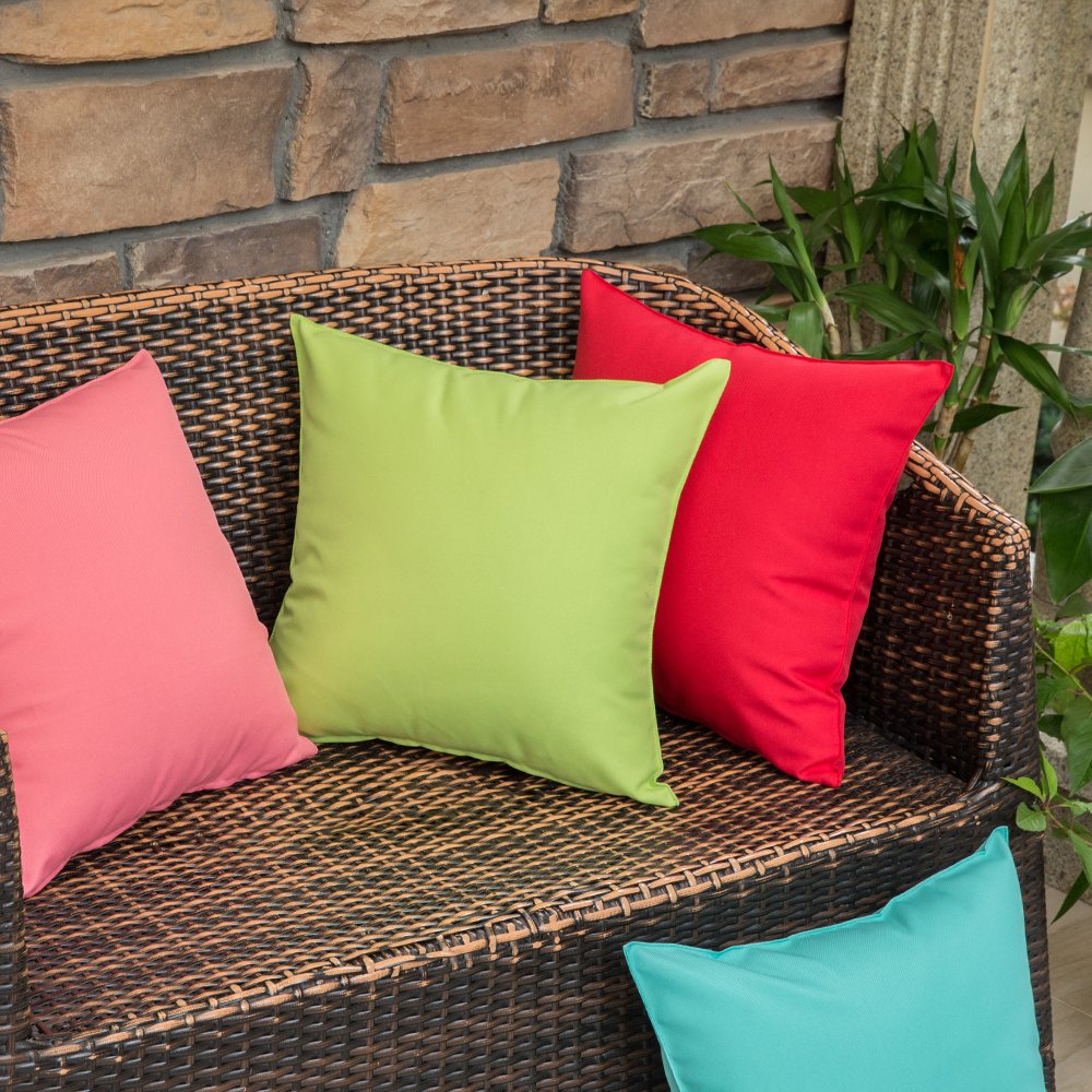 MIULEE red pillow placed on outdoor patio sofa resisting splashes