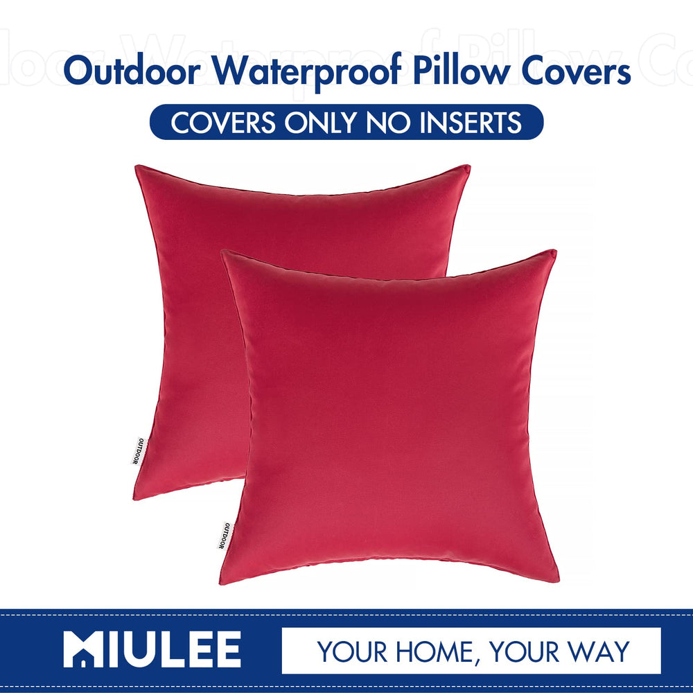 MIULEE pair of red pillows styled on table adding outdoor color