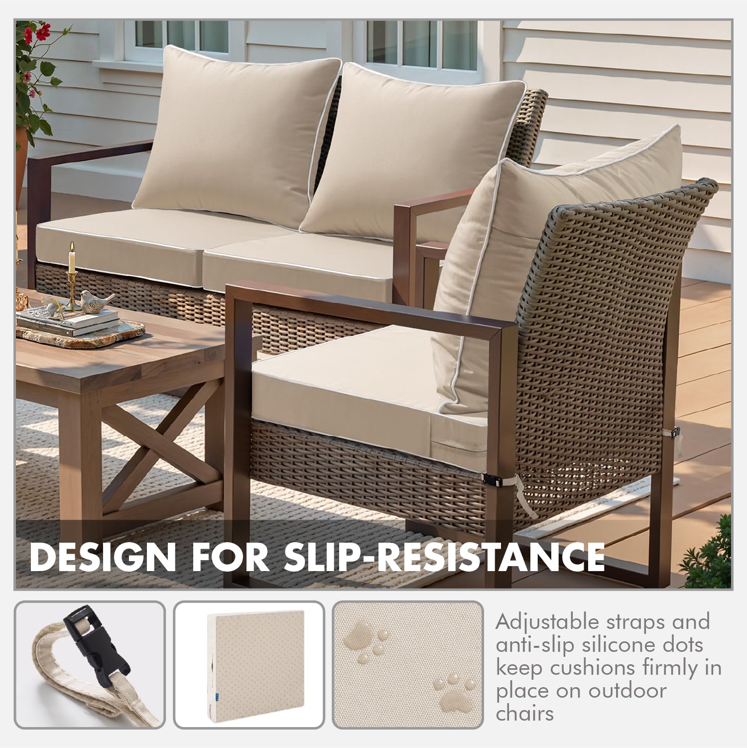 MIULEE straps and silicone dots detail ensuring secure placement on chairs