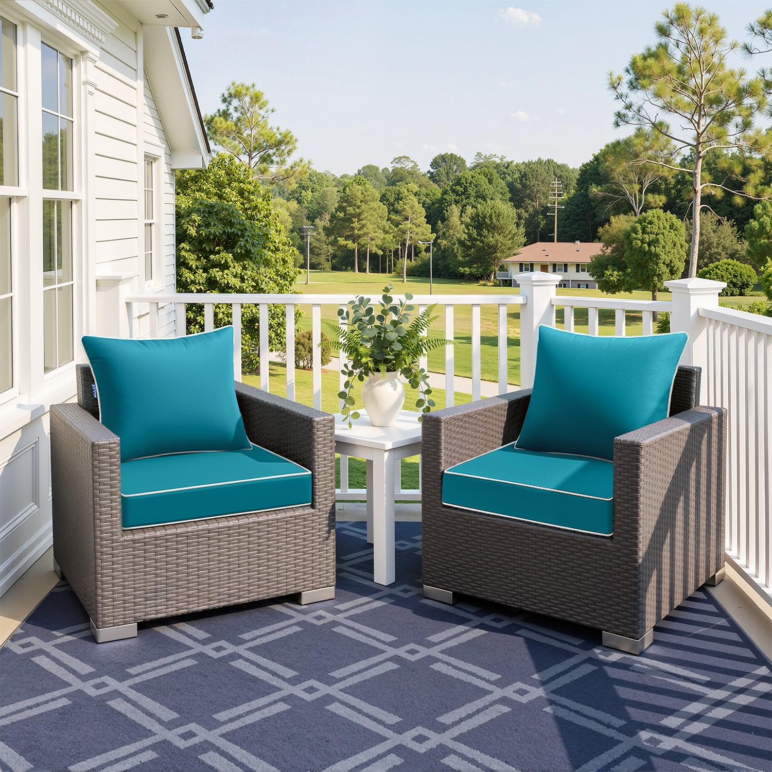 MIULEE teal back cushion front-facing to show support and neat profile