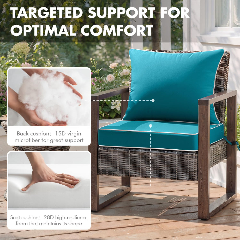MIULEE cushions on a metal patio chair demonstrating stable, comfortable use