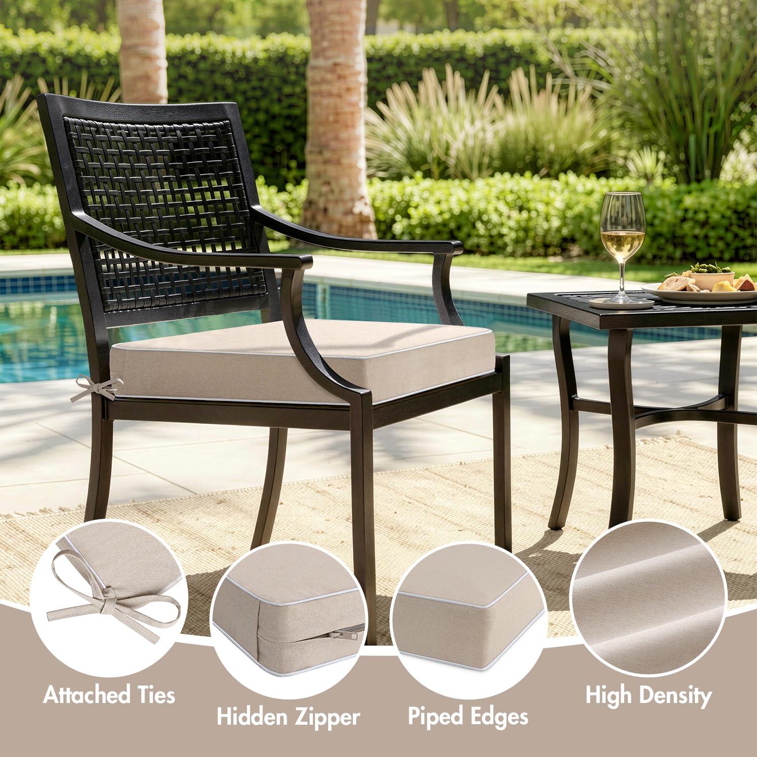 MIULEE tie straps secured to chair preventing slipping and keeping cushions stable