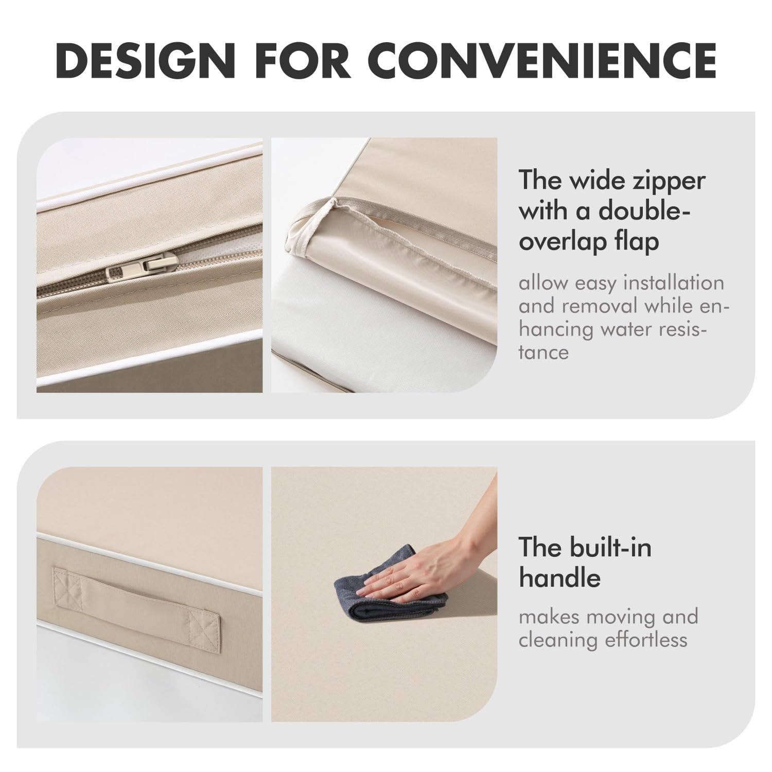 MIULEE wide zipper and handle closeup for easy removal and transport