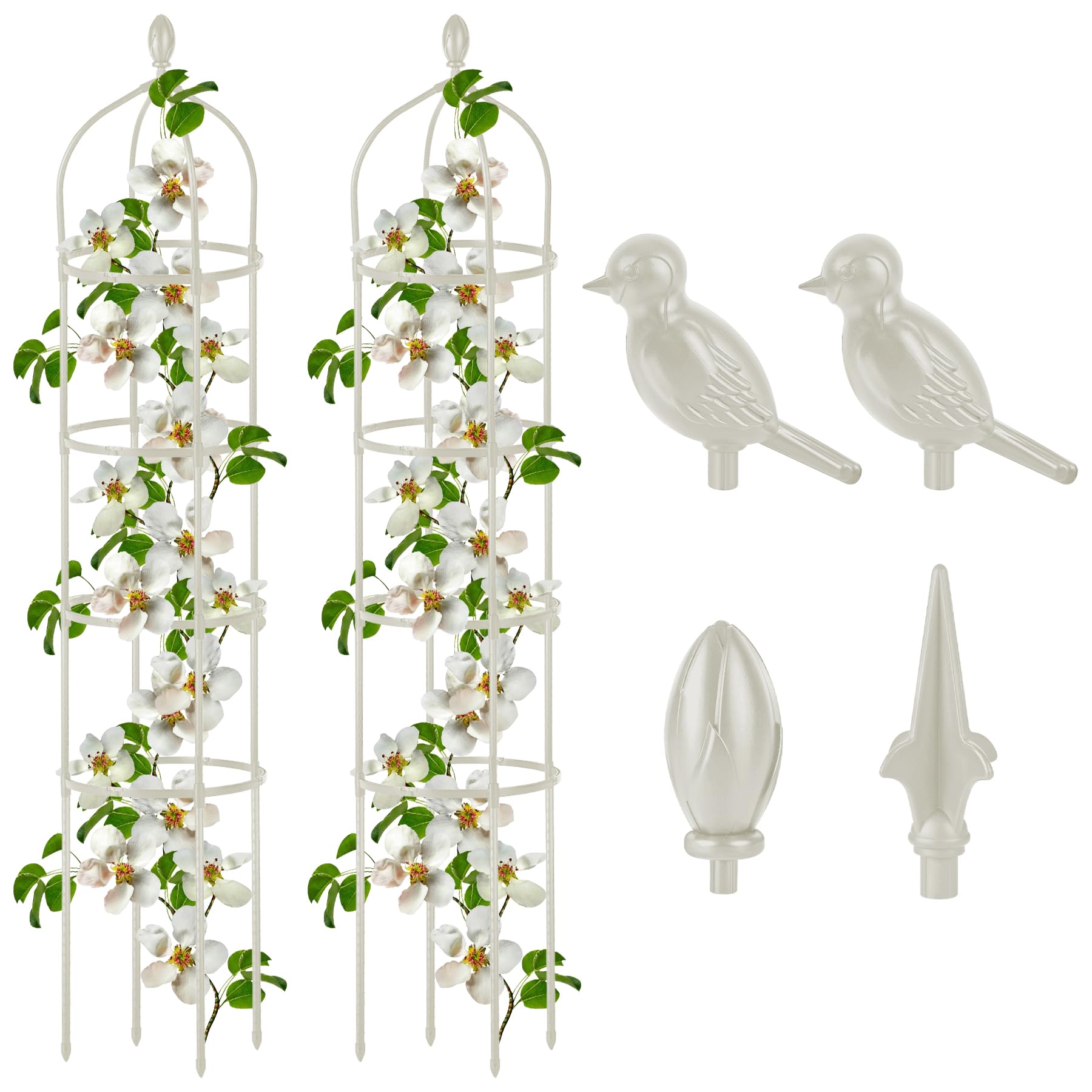Miuwauer front view obelisk trellis showing elegant white finish and structure benefit
