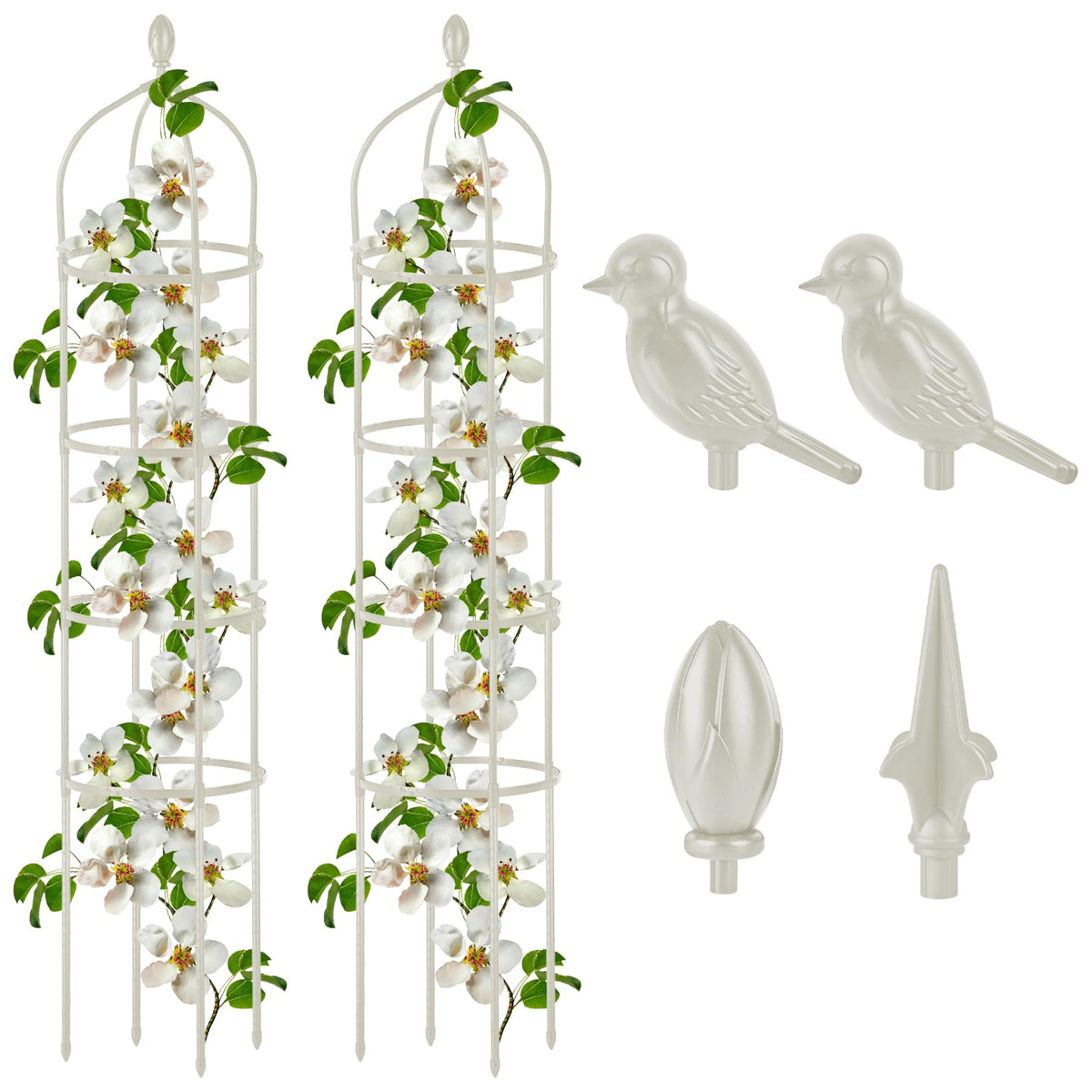 Miuwauer front view obelisk trellis showing elegant white finish and structure benefit