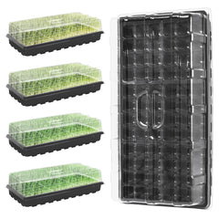 MIXC tray front view showing full five-pack and clear domes for organized germination