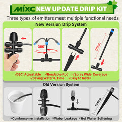MIXC adjustable 360° nozzles offering spray, mist, and drip modes