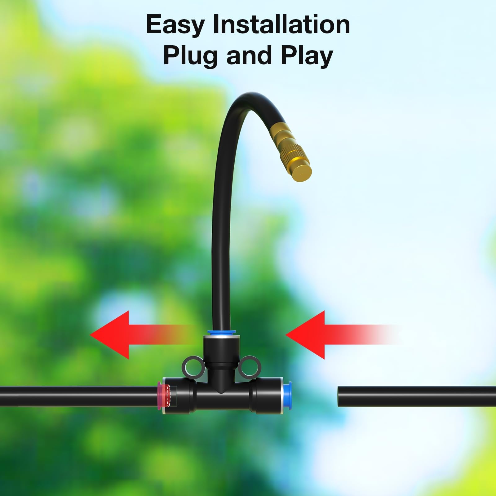 MIXC bendable emitter rod positioned at plant base for targeted watering
