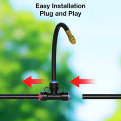 MIXC bendable emitter rod positioned at plant base for targeted watering