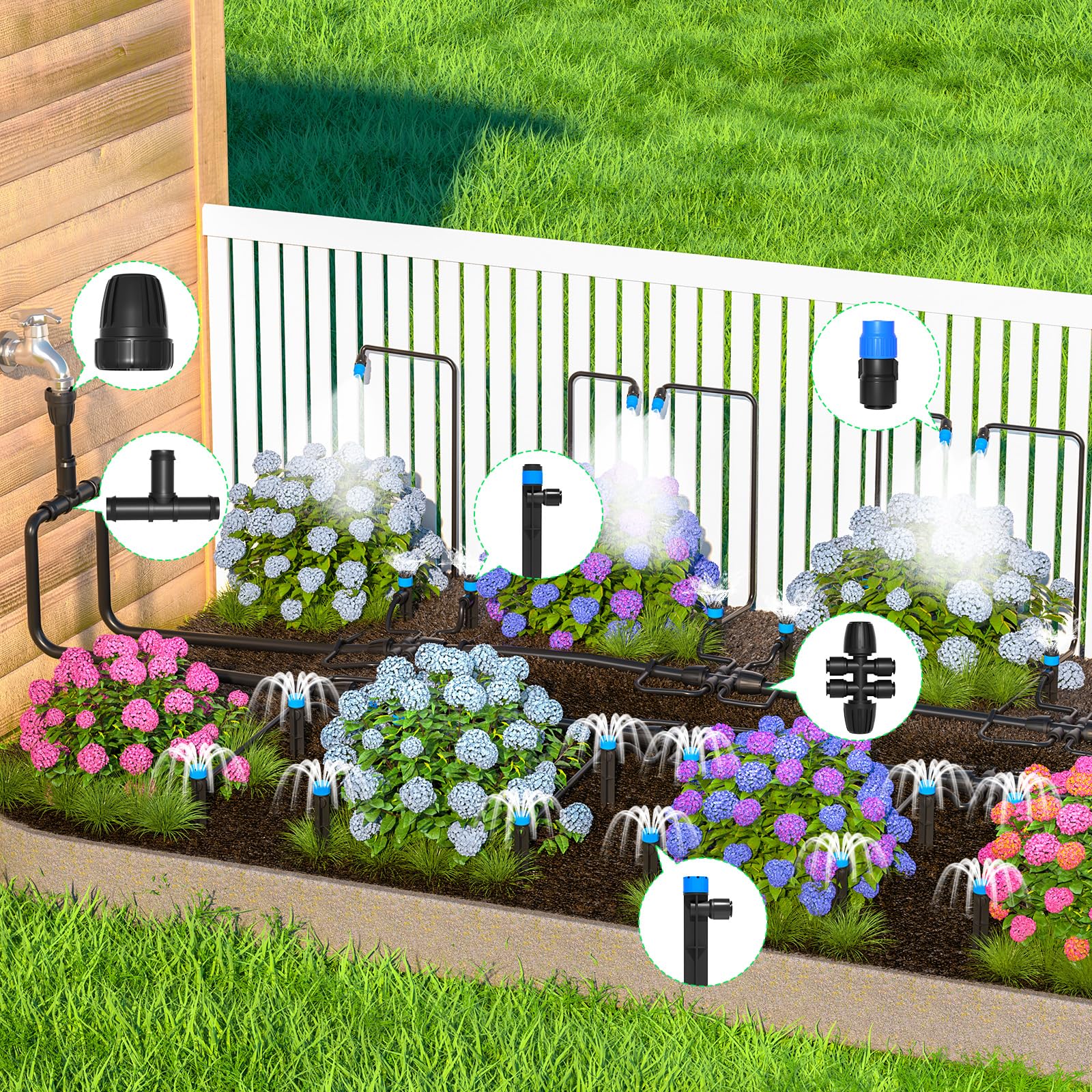 MIXC blue mist nozzle spraying fine cooling mist for plants