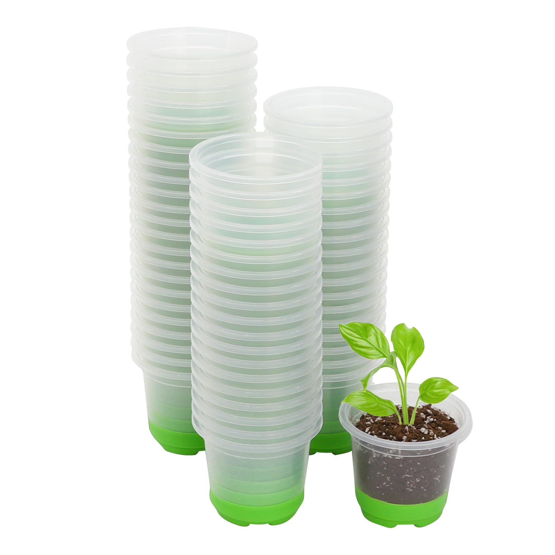 MIXC clear nursery pots front view showing 60-pack and storage benefit