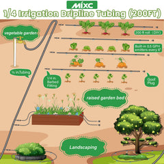 MIXC close-up of built-in 0.5 GPH emitter every 6 inches, consistent watering benefit