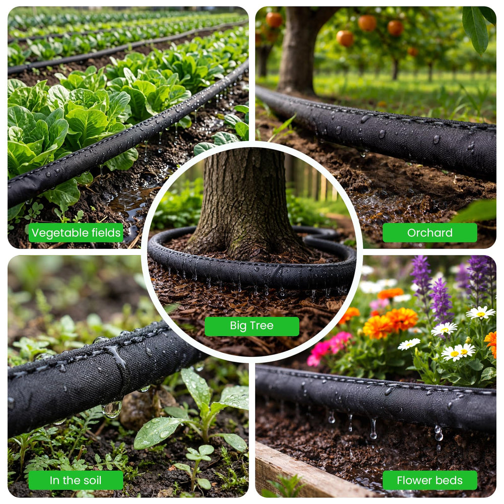 MIXC hose installed in vegetable bed giving slow, root-level watering