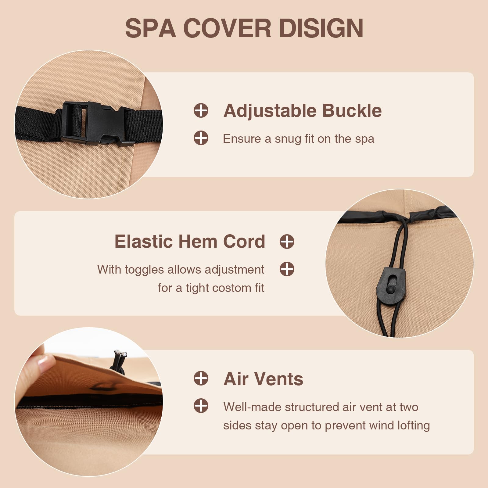 MIXC adjustable straps and elastic drawcord securing cover in wind
