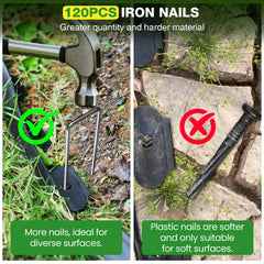 MIXC metal spike next to edging demonstrating secure anchoring benefit