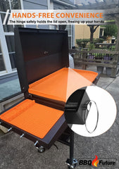 MixRBBQ reinforced hinge detail demonstrating secure open position benefit