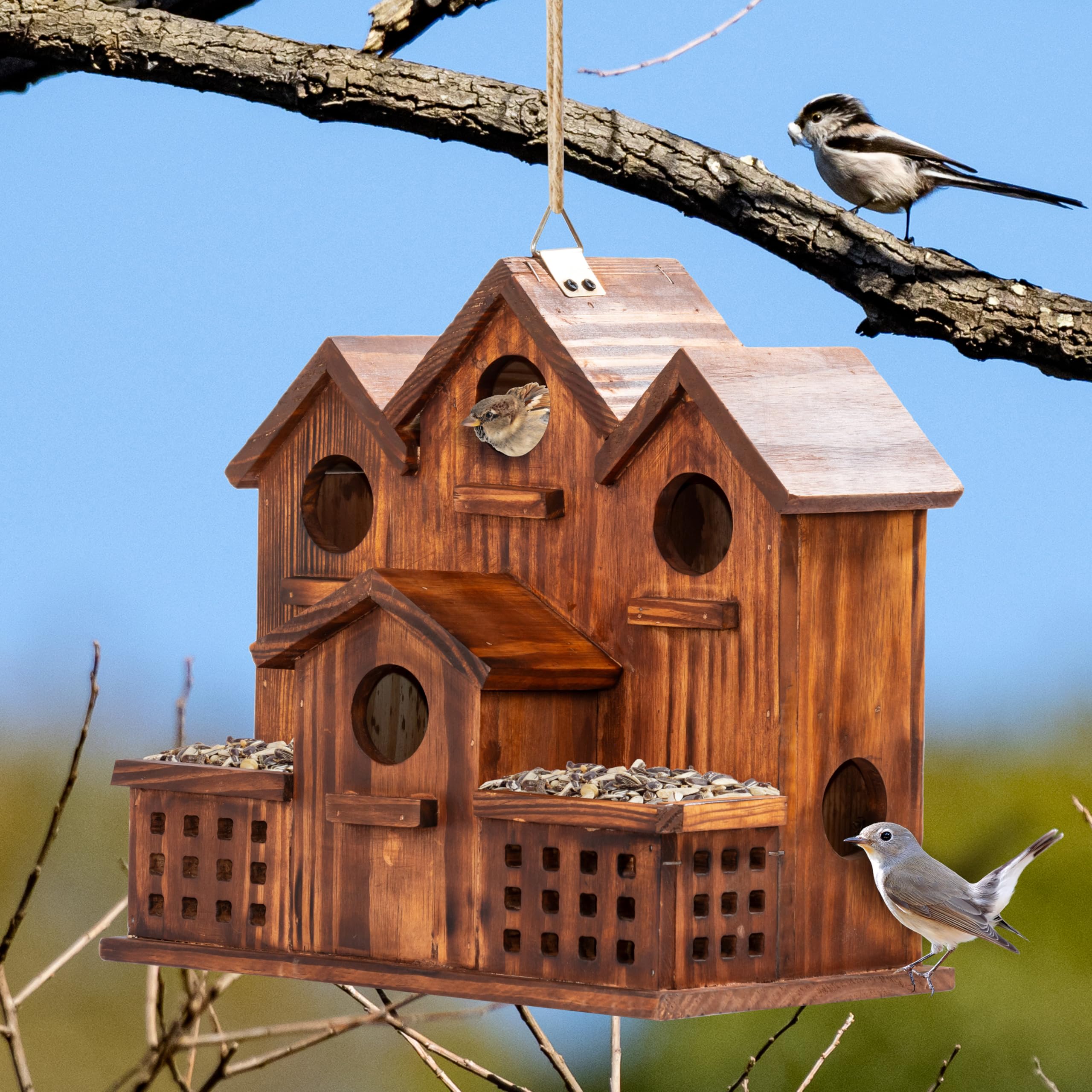 MIXUMON dual front feeders filled with seed for convenient feeding