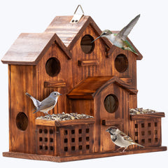 MIXUMON front view showing six-room layout and dual feeders to attract birds