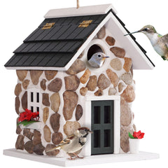 MIXUMON front view stone birdhouse showing cottage look and durable appeal