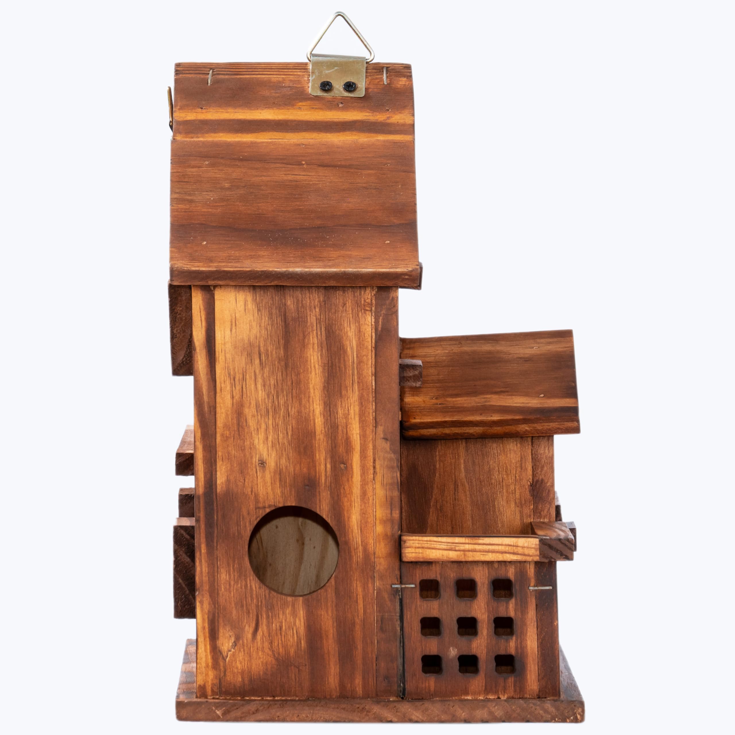 MIXUMON birdhouse in garden with birds nearby for lifestyle appeal