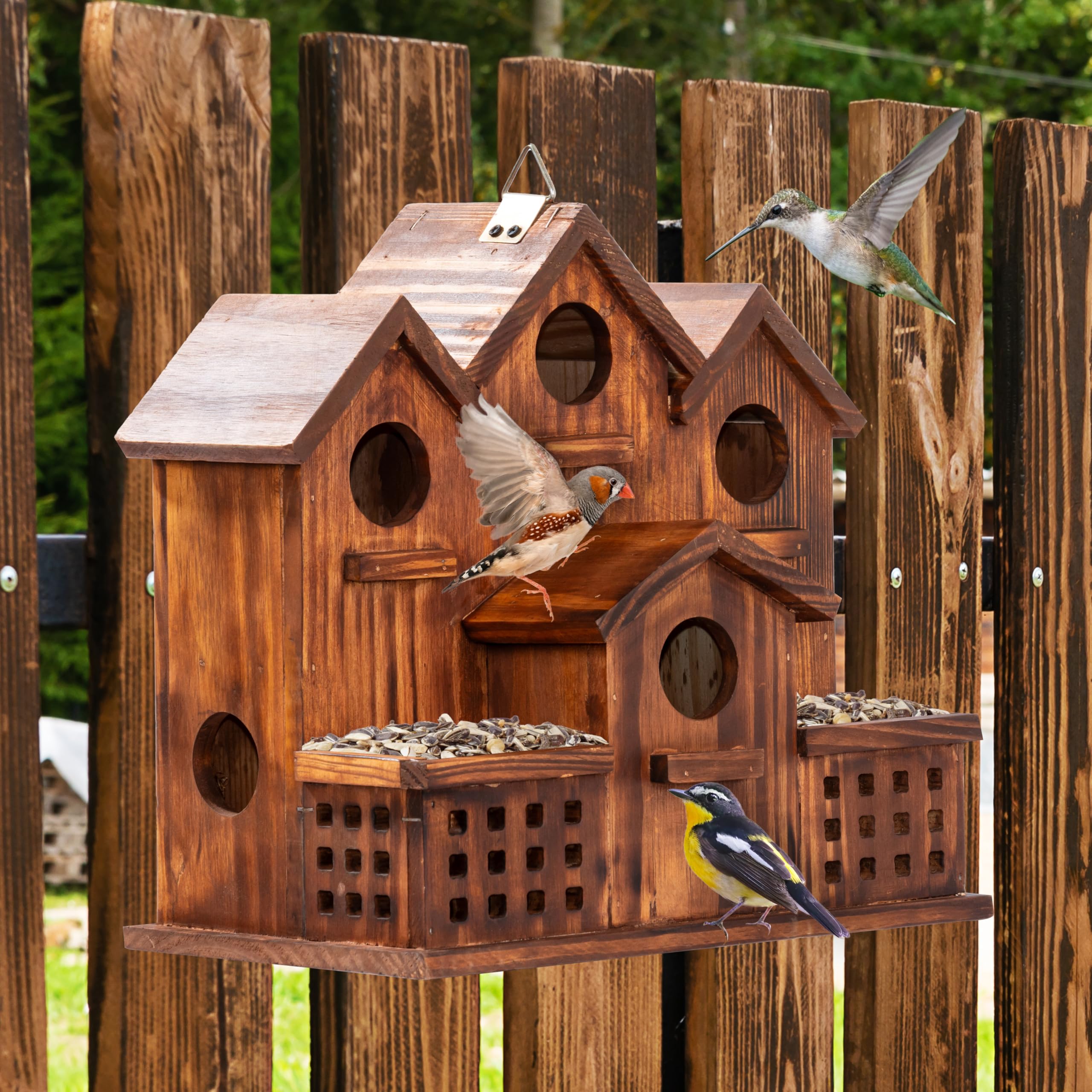 MIXUMON birdhouse mounted on pole in backyard for ideal placement