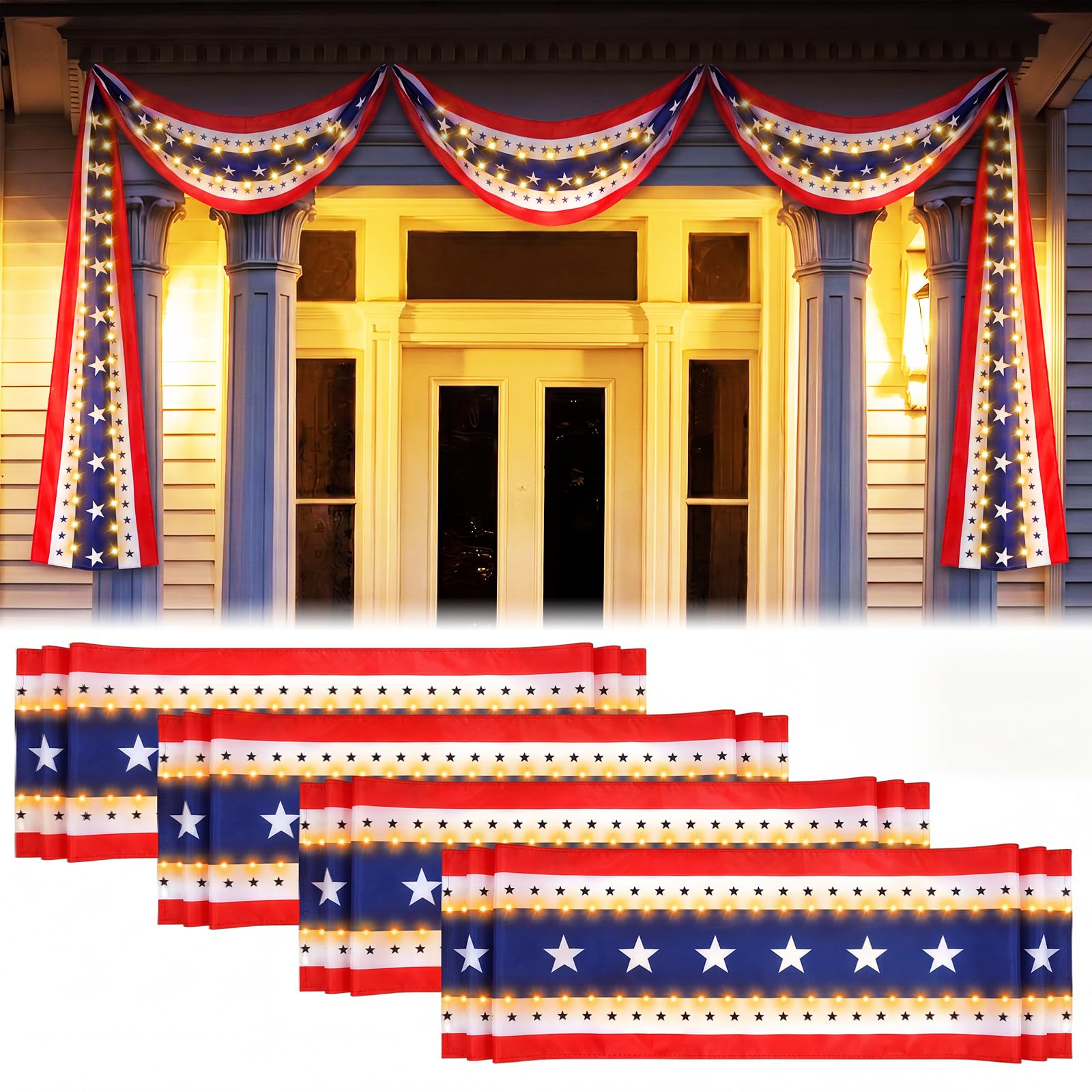 Mixweer backyard party scene with bunting adding festive patriotic atmosphere