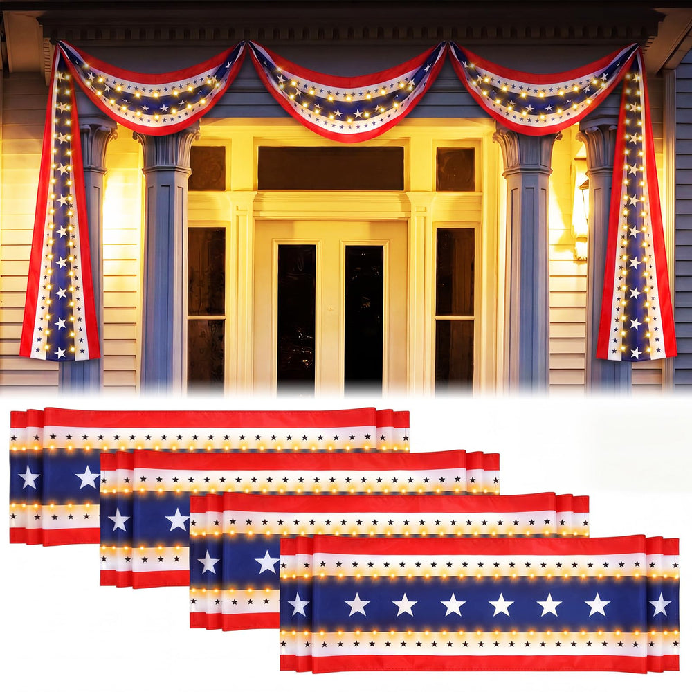 Mixweer backyard party scene with bunting adding festive patriotic atmosphere