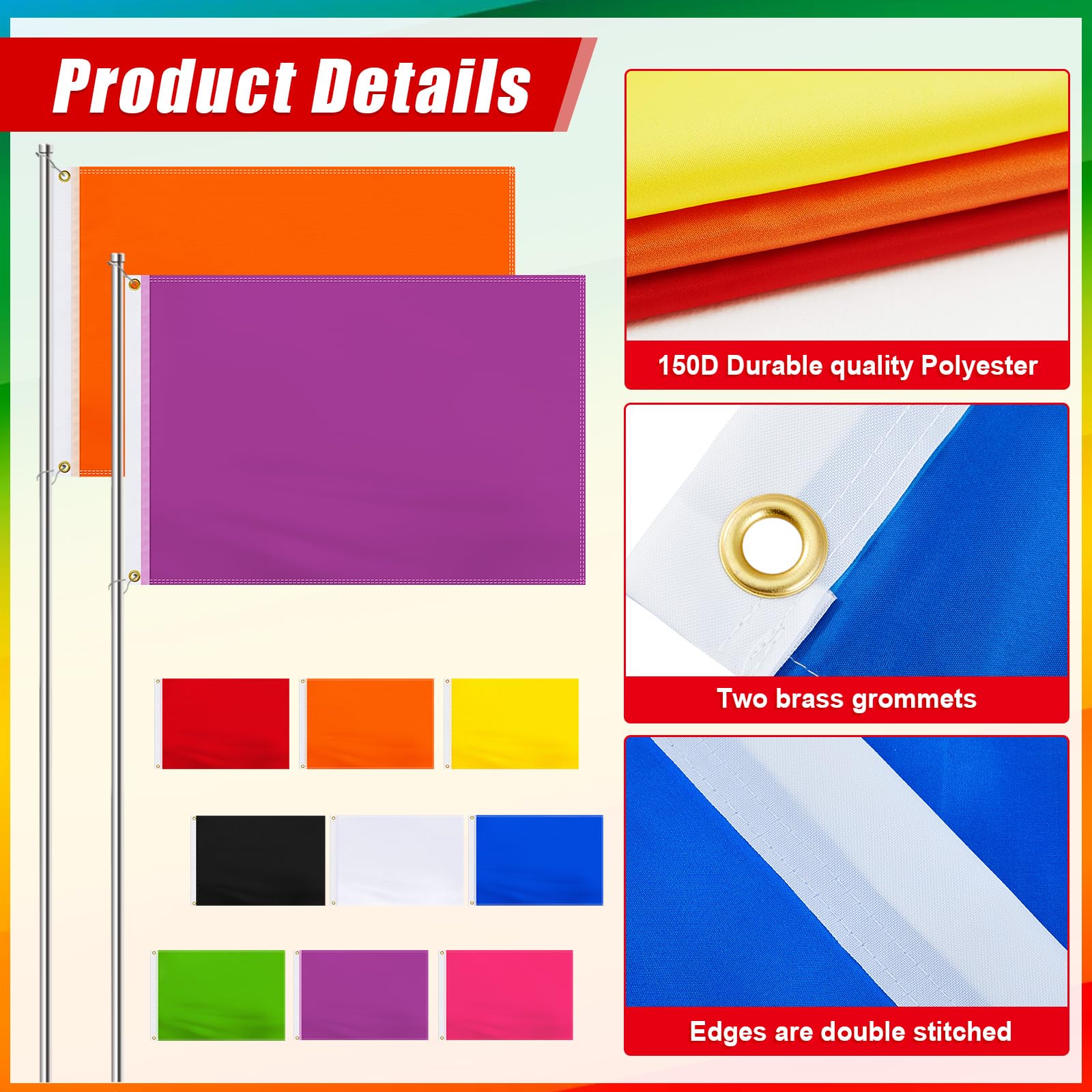 Mixweer flag displayed in garden bringing vibrant color and visual movement
