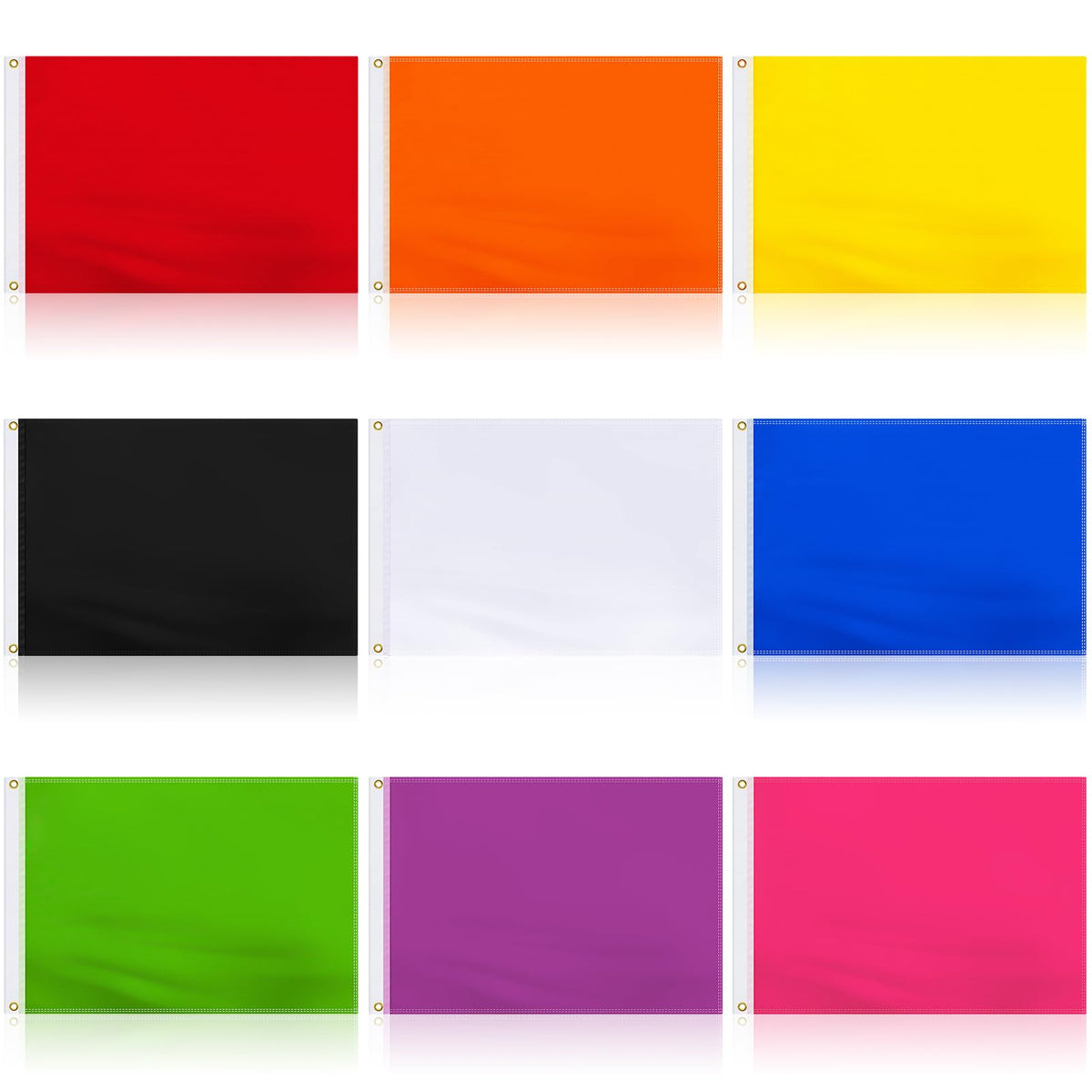 Mixweer front view of 9-pack multicolor flags showing full set and ready-to-use benefits