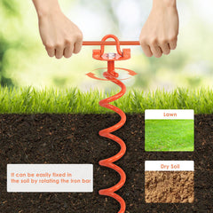 MIXXIDEA anchor partially installed in soil demonstrating simple drill or hand insertion