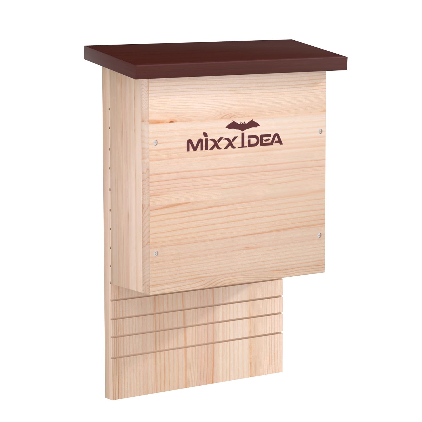 MIXXIDEA front view showing weather-resistant cedar and entry slit benefit shelter