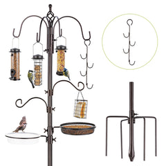 MIXXIDEA front view of full feeder station showing six hooks and pole, attracts more birds
